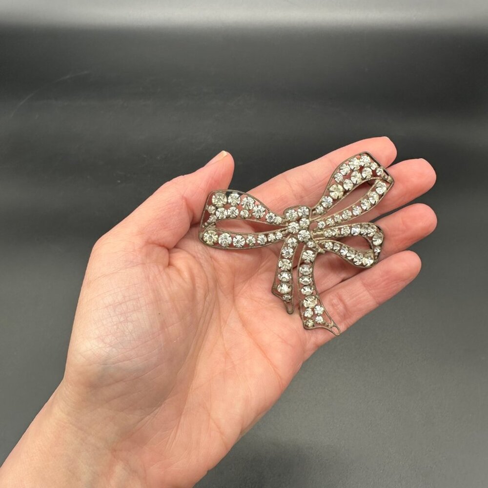 Antique Victorian Rhinestone Bow Pendant Hair Accessory Statement Vintage - Picture 11 of 11